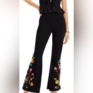 Johnny Was Floral Embroidered Black Yoga Pants